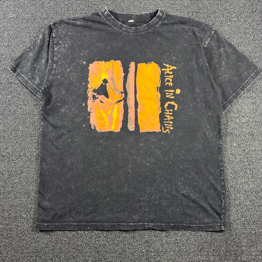Alice In Chains Graphic T-Shirt Mens XL Black Acid Wash Grunge Rock Band Tee
